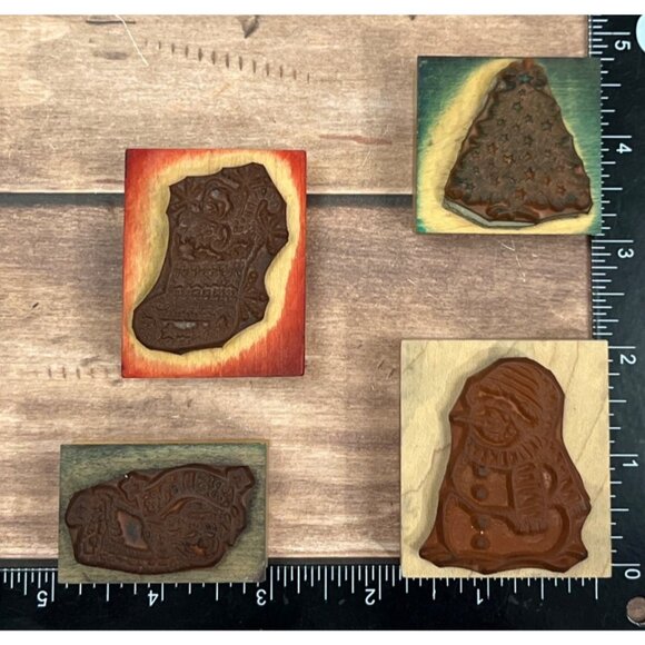 VINTAGE HERO ARTS LOT OF 4 RUBBER STAMPS STOCKING SNOWMAN CHRISTMAS TREE ANGEL - Picture 2 of 6